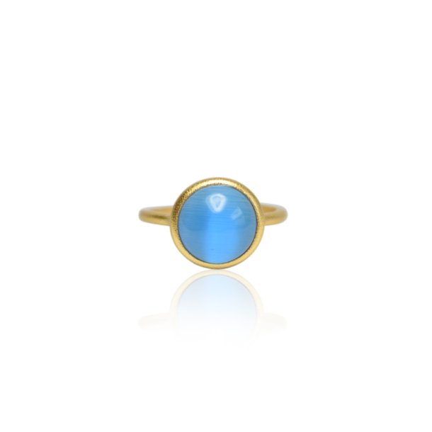 Ring - Cat eye light blue forgyldt