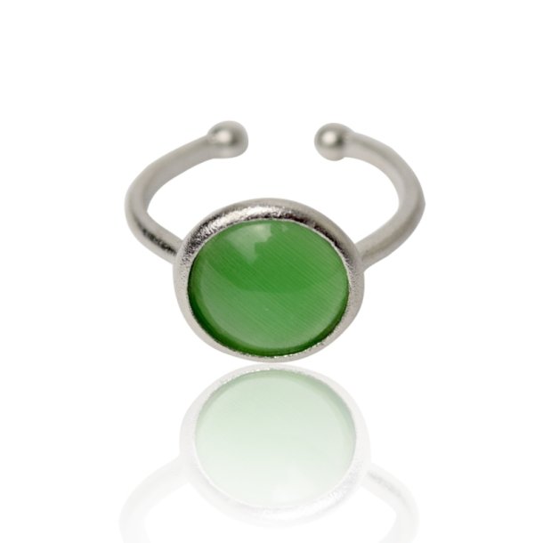 Ring - Green Cat Eye forslvet